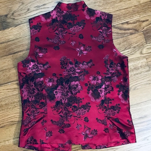 VINTAGE kimono red silky satin floral vest - Picture 5 of 5